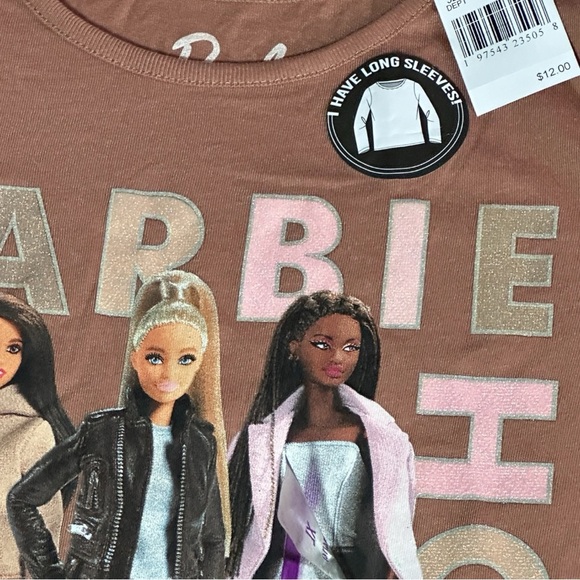 🌺 5 X 25 🌺Barbie Brown Graphic Long Sleeve Tee large - Picture 2 of 3